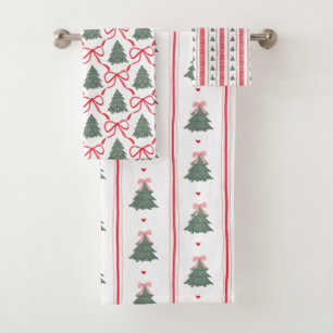 Preppy Christmas Gingham Bow Bath Towel Set
