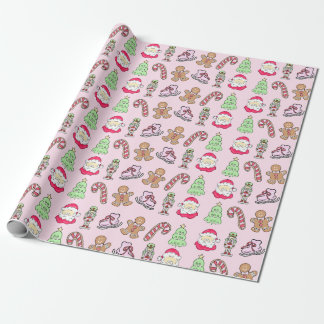 Preppy Christmas Icons Soft Pink Wrapping Paper