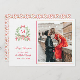 Preppy Christmas Leopard Crest Monogram Invitation