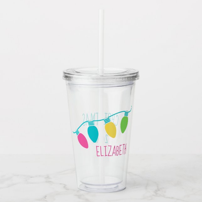 Preppy Christmas Lights Personalized Acrylic Tumbler (Front)