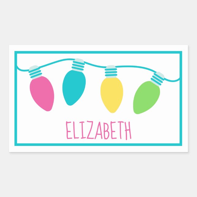 Preppy Christmas Lights Personalized Rectangular Sticker (Front)