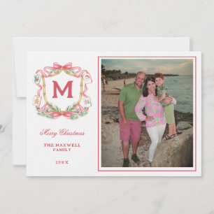 Preppy Christmas Mahjong Monogram Photo Card