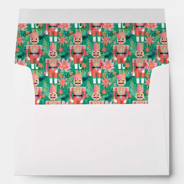 Preppy Christmas Pink and Green Nutcrackers Envelope (Back (Bottom))