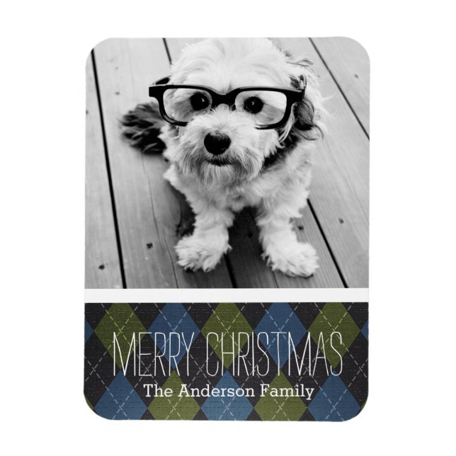 Preppy Christmas Plaid with One Photo Magnet (Vertical)
