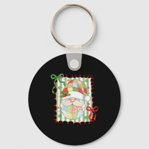 Preppy Christmas Santa Claus Patchwork Xmas Women Keychain