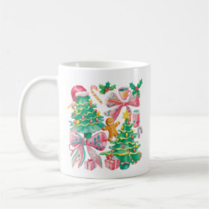 Preppy Christmas Tree Bow Pink Blue Coquette Coffee Mug