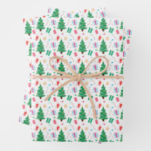 Preppy Christmas Tree Gift Candy Wrapping Paper Sheets