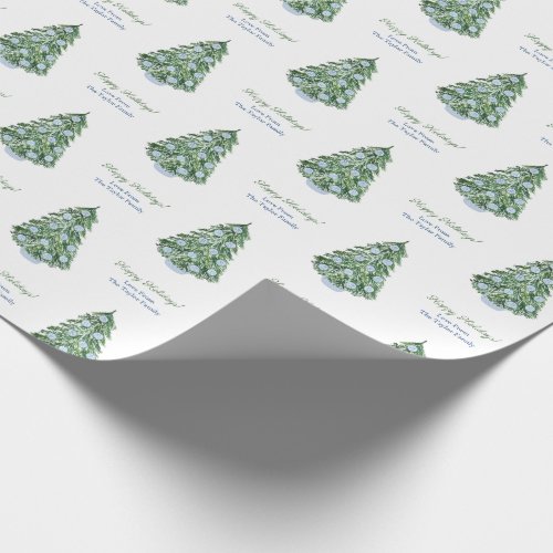 Preppy Christmas Tree Green Blue White Holidays Wrapping Paper