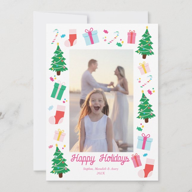 Preppy Christmas Tree Holiday Photo Card (Front)