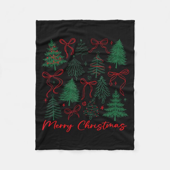 Preppy Christmas Tree Merry Xmas Girly Coquette Ki Fleece Blanket (Front)