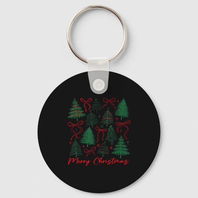 Preppy Christmas Tree Merry Xmas Girly Coquette Ki Keychain (Front)