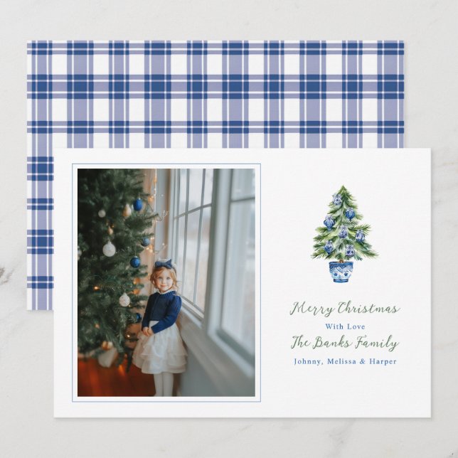 Preppy Christmas tree with Chinoiserie Ornaments Holiday Card (Front/Back)
