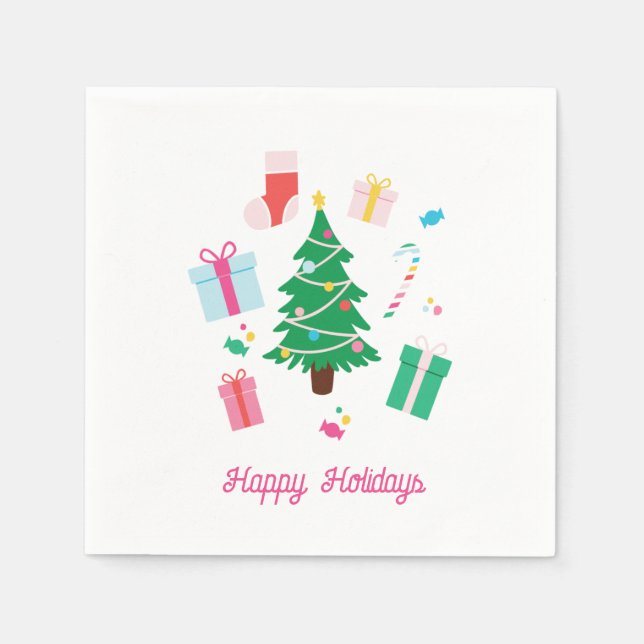 Preppy Christmas Trees Holiday Napkins (Front)