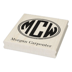 Preppy Circle Monogram 3 Initial 2X Framed Rubber Stamp