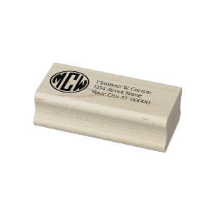 Preppy Circle Monogram 3 Initial Return Address Rubber Stamp