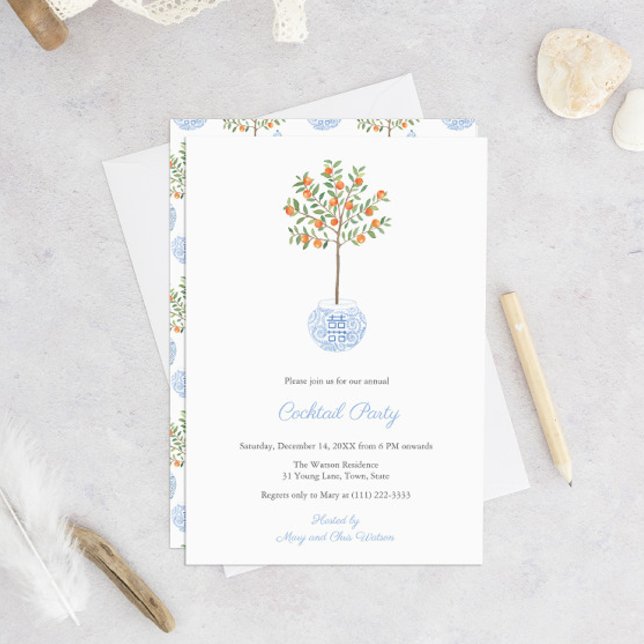 Preppy Citrus Ginger Jar Holidays Cocktail Party Invitation (Creator Uploaded)