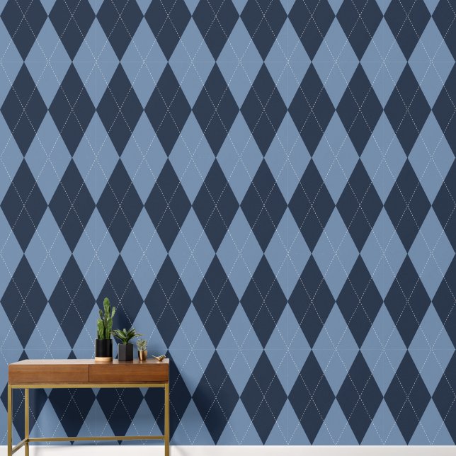 Preppy Classic Argyle Navy & Smoke Blue Wallpaper (Hallway)