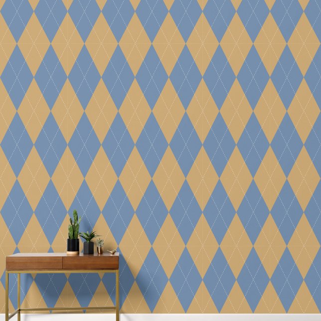 Preppy Classic Argyle Smoke Blue & Khaki Wallpaper (Hallway)