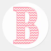 Preppy Classic Pink Chevon Letter N Monogram Classic Round Sticker