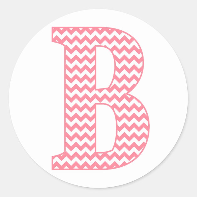 Preppy Classic Pink Chevon Letter B Monogram Classic Round Sticker | Zazzle