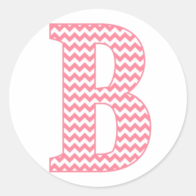 Preppy Classic Pink Chevon Letter B Monogram Round Sticker (Front)