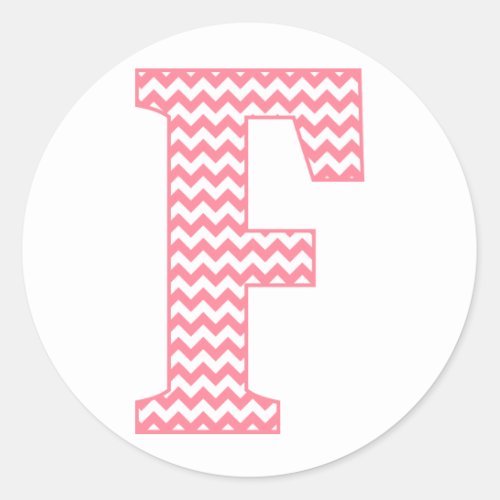 Preppy Classic Pink Chevon Letter F Monogram Classic Round Sticker