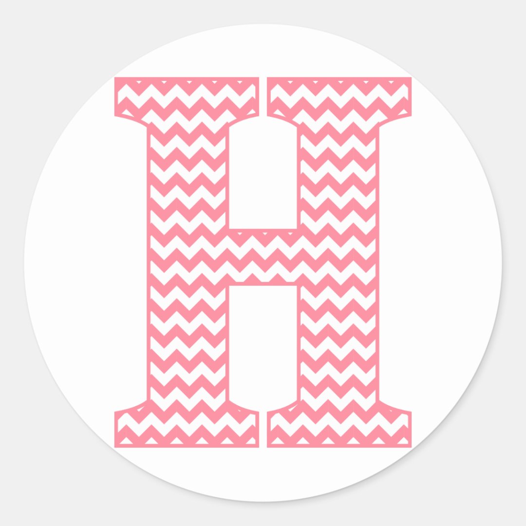 Preppy Classic Pink Chevon Letter H Monogram Classic Round Sticker | Zazzle