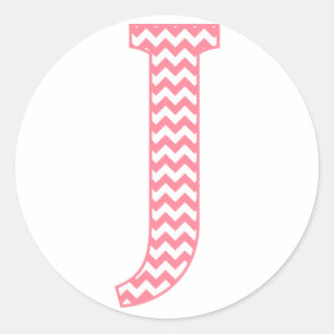 Preppy Classic Pink Chevon Letter J Monogram Round Sticker