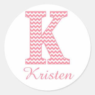 Preppy Classic Pink Chevon Letter K Monogram Classic Round Sticker