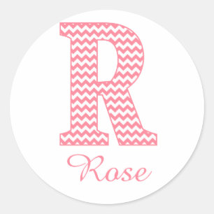 Preppy Classic Pink Chevon Letter R Monogram Classic Round Sticker