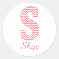 Preppy Classic Pink Chevon Letter N Monogram Classic Round Sticker