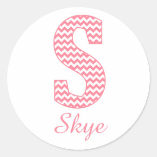 Preppy Classic Pink Chevon Letter S Monogram Round Sticker