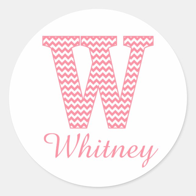 Preppy Classic Pink Chevon Letter W Monogram Round Sticker (Front)
