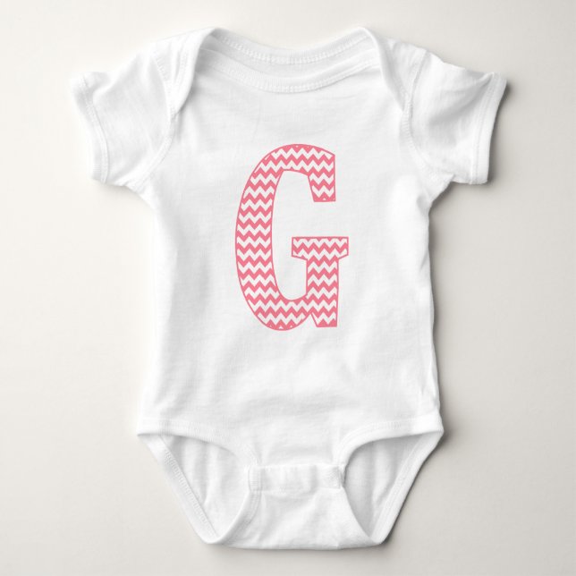 Preppy Classic Pink Chevron Letter G Monogram Baby Bodysuit (Front)