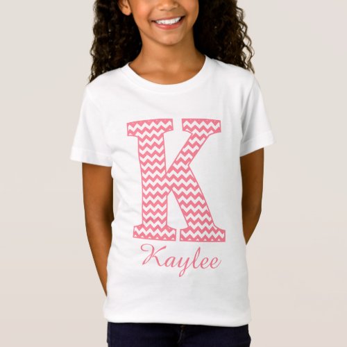 Preppy Classic Pink Chevron Letter K Monogram T_Shirt
