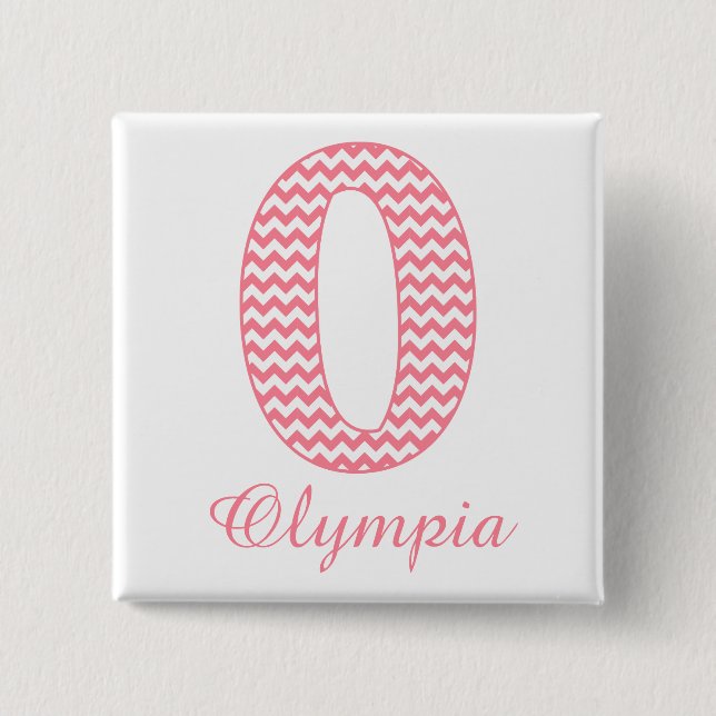Preppy Classic Pink Chevron Letter O Monogram Button (Front)