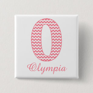 Preppy Classic Pink Chevron Letter O Monogram Button