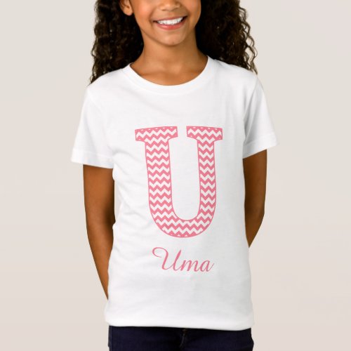 Preppy Classic Pink Chevron Letter U Monogram T_Shirt