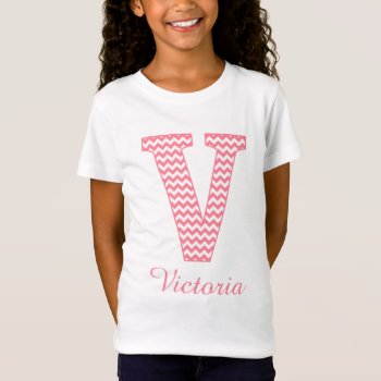 Preppy Classic Pink Chevron Letter V Monogram T-shirt by CandiCreations at Zazzle