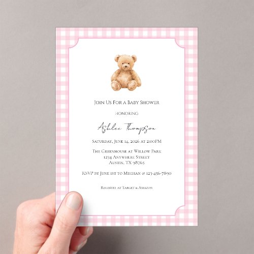 Preppy Classic Teddy Bear Baby Shower  Acrylic Inv Invitations