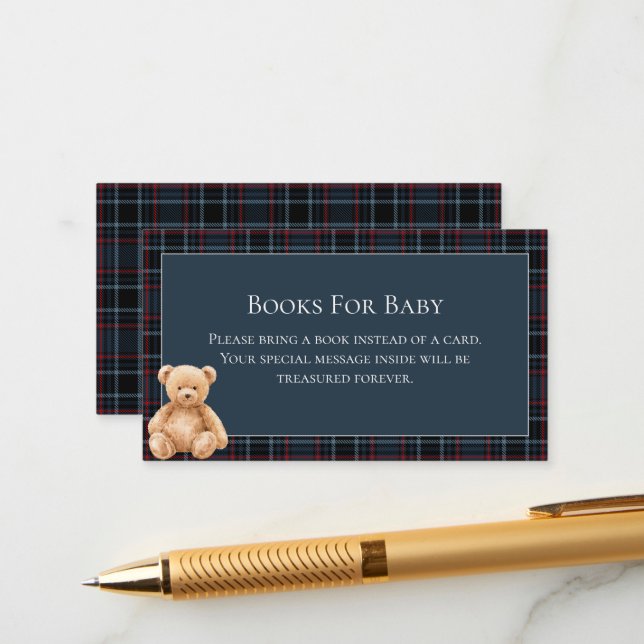 Preppy Classic Teddy Bear Baby Shower  Enclosure Card (Front/Back In Situ)