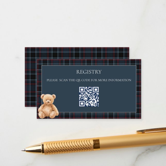 Preppy Classic Teddy Bear Baby Shower  Enclosure Card (Front/Back In Situ)