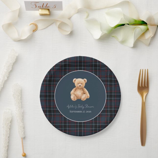 Preppy Classic Teddy Bear Baby Shower  Paper Plates (Wedding)