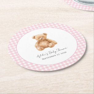 Preppy Classic Teddy Bear Baby Shower Round Paper Coaster