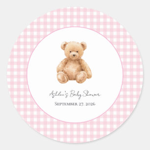 Preppy Classic Teddy Bear Baby Shower Round Stick Sticker
