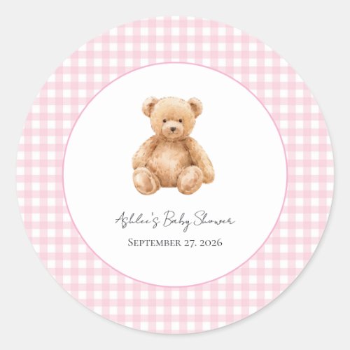 Preppy Classic Teddy Bear Baby Shower  Round Stick Sticker