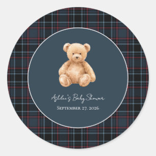 Preppy Classic Teddy Bear Baby Shower Round Sticker