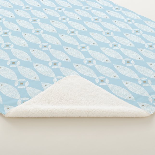 Preppy coastal blue fish sherpa blanket (3/4)