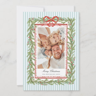 Preppy Coastal Bow Family Photo Christmas Holiday Card
