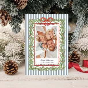 Preppy Coastal Bow Family Photo Christmas Holiday  Card